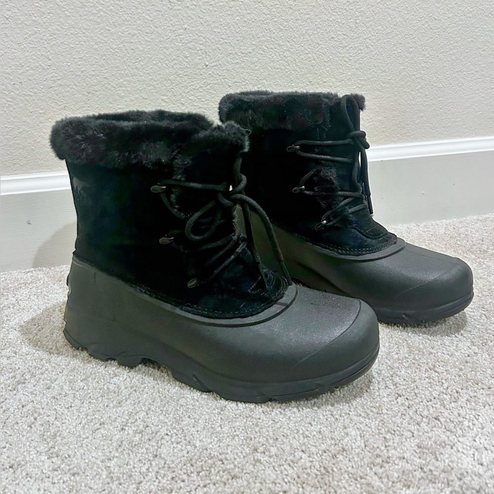 Sorel Boots Womens 9 Snow Angel Black Faux Fur